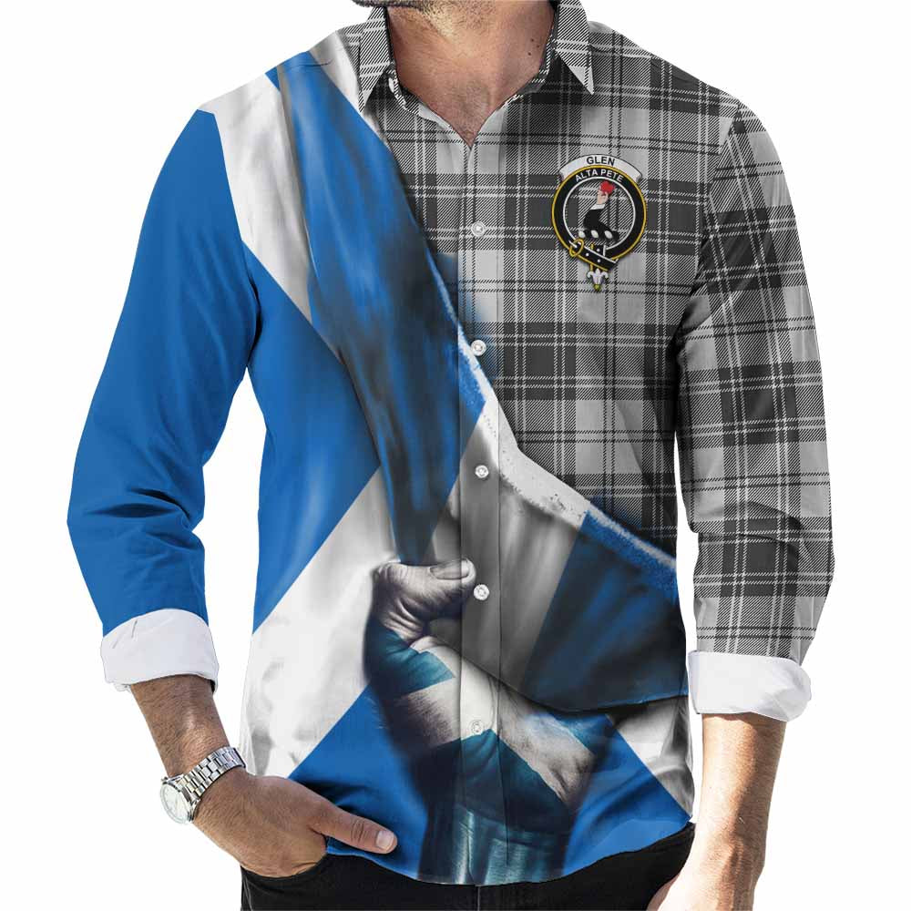 Tartan Vibes Clothing Glen Tartan Long Sleeve Button Shirt with Family Crest Scotland Patriotic Style