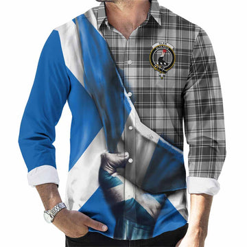 Glen Tartan Long Sleeve Button Shirt with Family Crest Scotland Patriotic Style