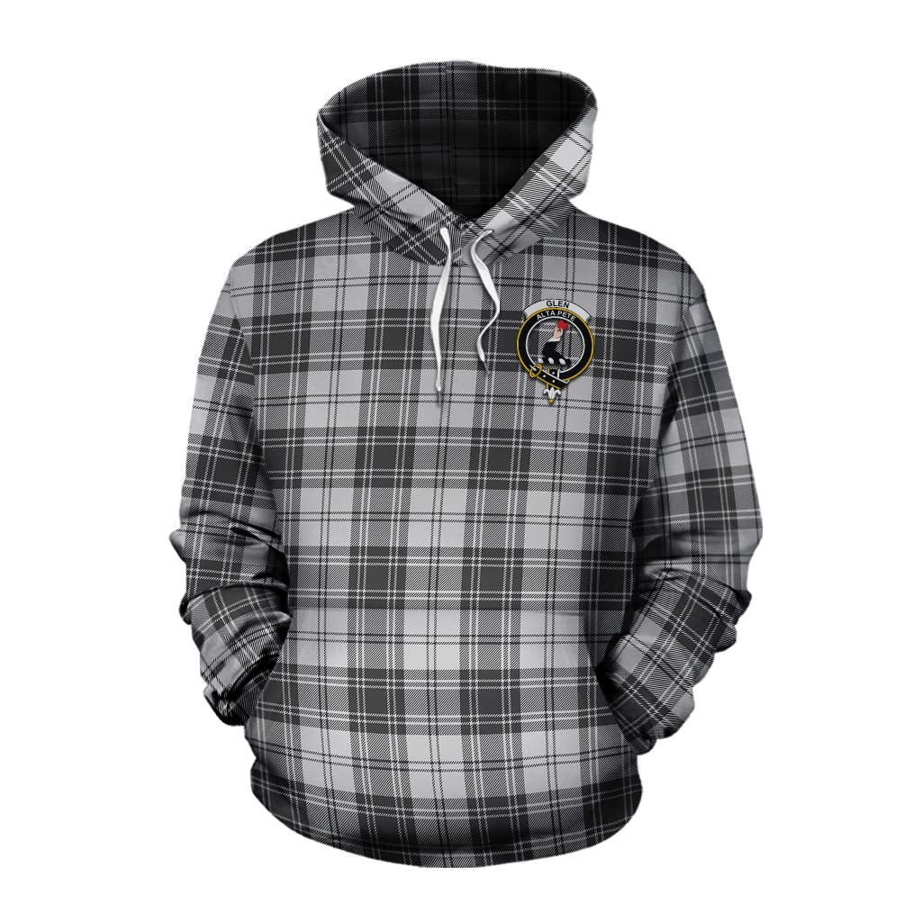 Tartan Vibes Clothing Glen Tartan Cotton Hoodie with Family Crest and Bearded Skull Holding Bottles of Whiskey