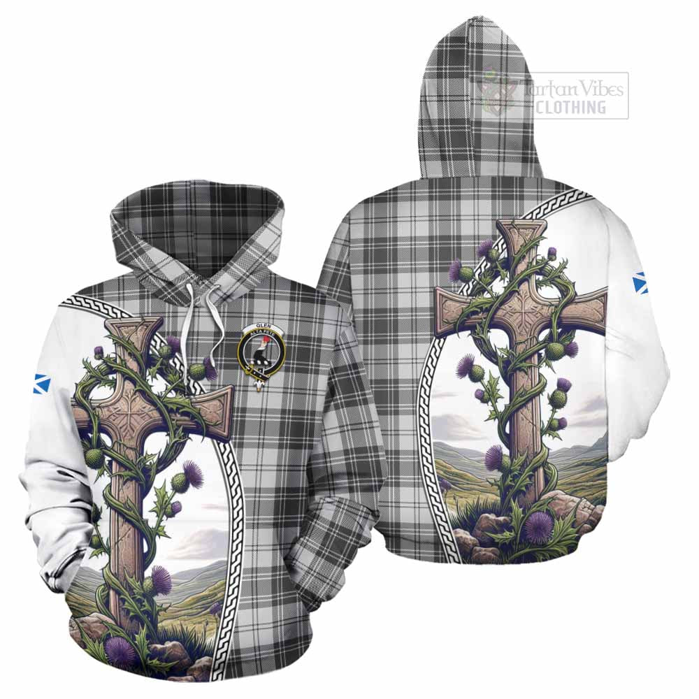 Tartan Vibes Clothing Glen Tartan Hoodie with Family Crest and St. Andrew's Cross Accented by Thistle Vines