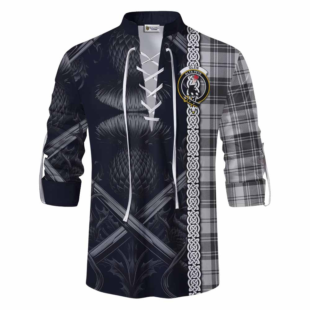 Tartan Vibes Clothing Glen Tartan Ghillie Kilt Shirt with Family Crest Cross Sword Thistle Celtic Vibes