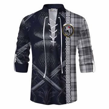 Glen Tartan Ghillie Kilt Shirt with Family Crest Cross Sword Thistle Celtic Vibes