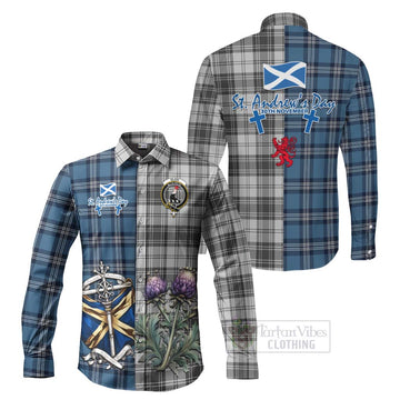 Glen Tartan Long Sleeve Button Shirt Happy St. Andrew's Day Half Tartan Style