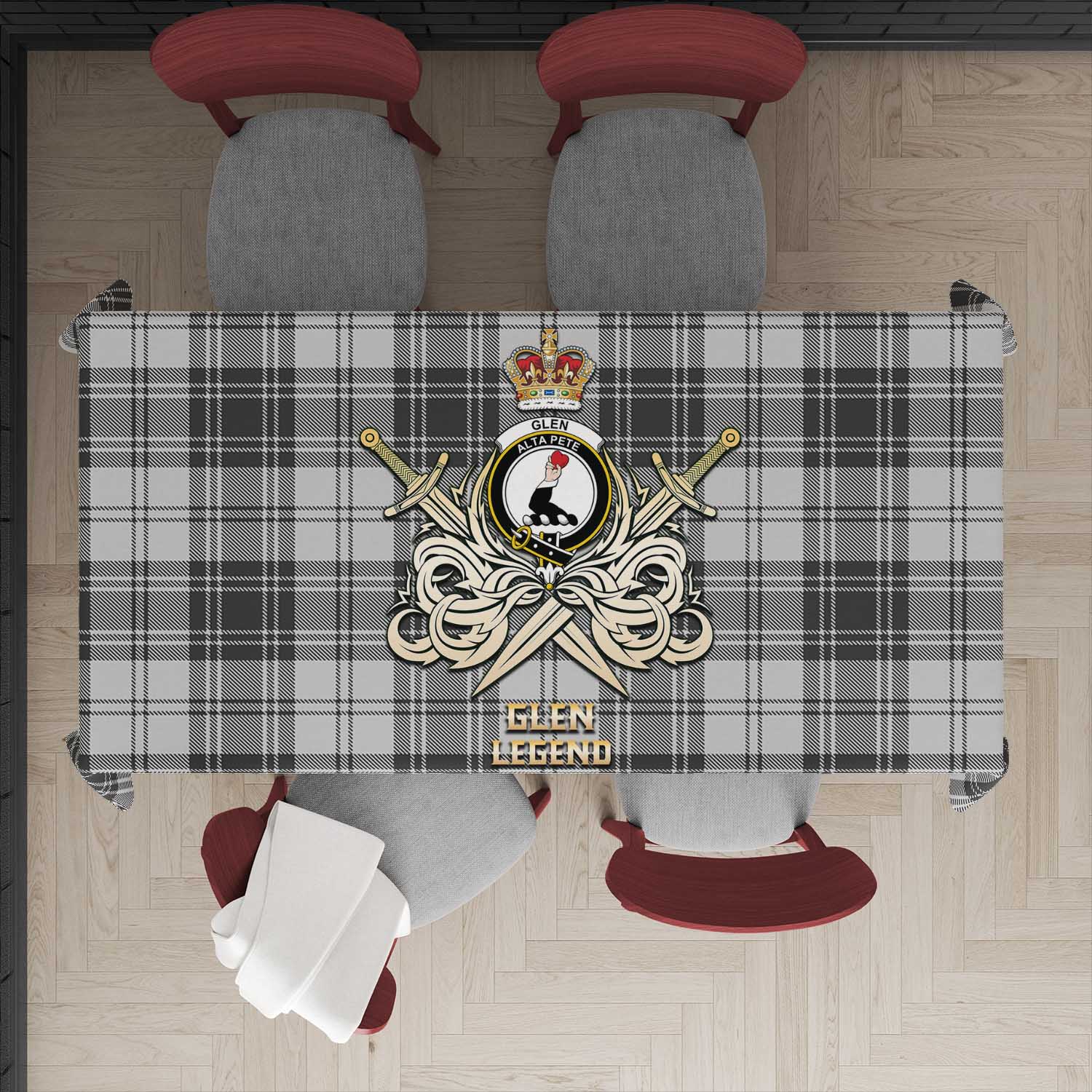 Tartan Vibes Clothing Glen Tartan Tablecloth with Clan Crest and the Golden Sword of Courageous Legacy