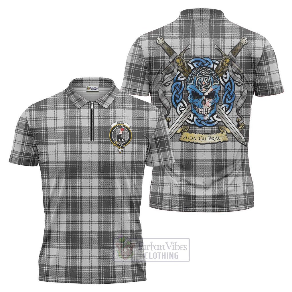 Tartan Vibes Clothing Glen Tartan Zipper Polo Shirt with Family Crest Celtic Skull Style