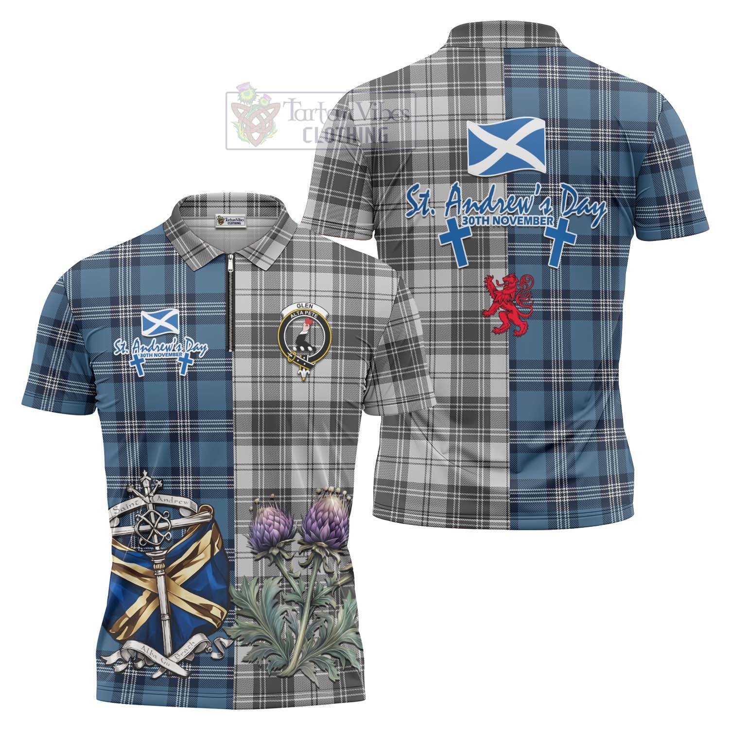 Tartan Vibes Clothing Glen Tartan Zipper Polo Shirt Happy St. Andrew's Day Half Tartan Style