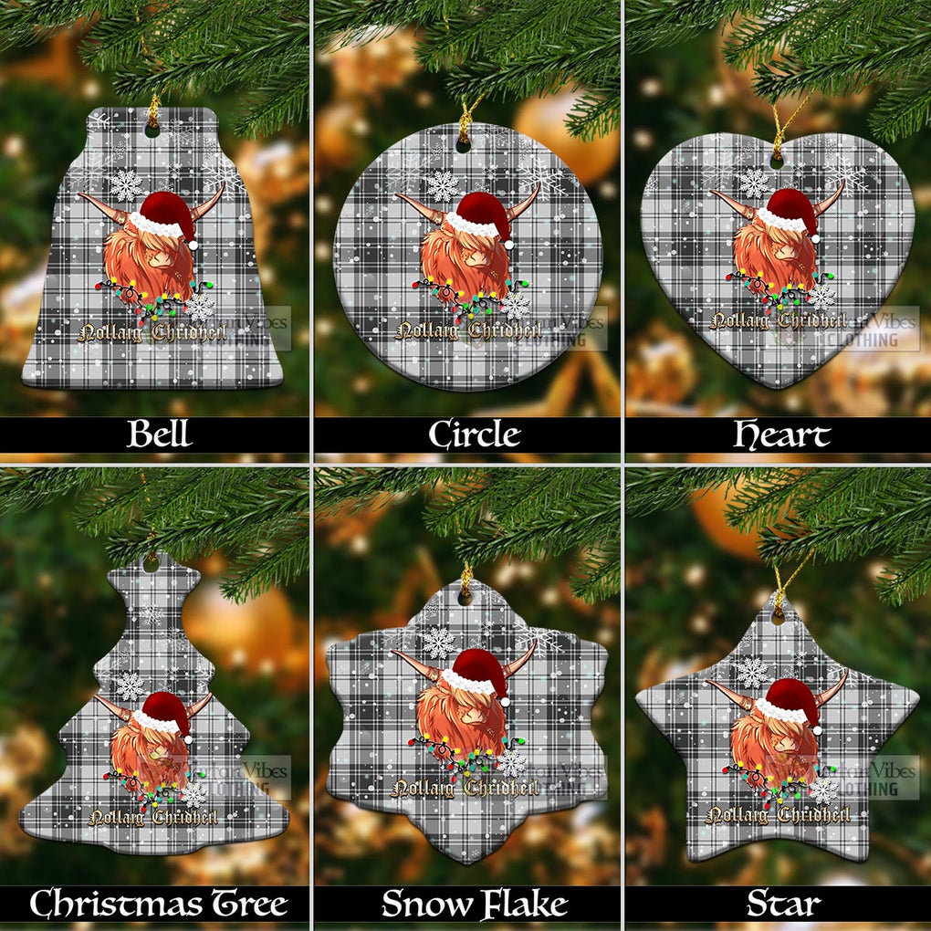 Tartan Vibes Clothing Glen Clan Tartan Ornament with Christmas Twinkle Highland Cattle