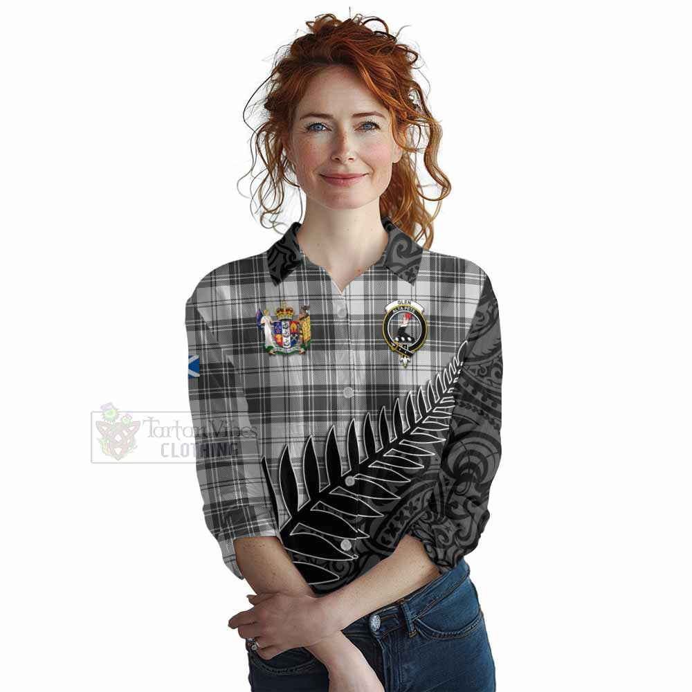 Tartan Vibes Clothing Glen Crest Tartan Women's Casual Shirt with New Zealand Silver Fern Half Style