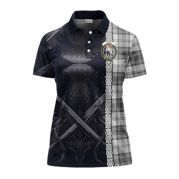 Glen Tartan Women's Polo Shirt with Family Crest Cross Sword Thistle Celtic Vibes