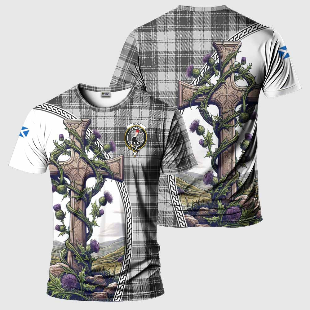 Tartan Vibes Clothing Glen Agnew Tartan T-Shirt with Family Crest and St. Andrew's Cross Accented by Thistle Vines