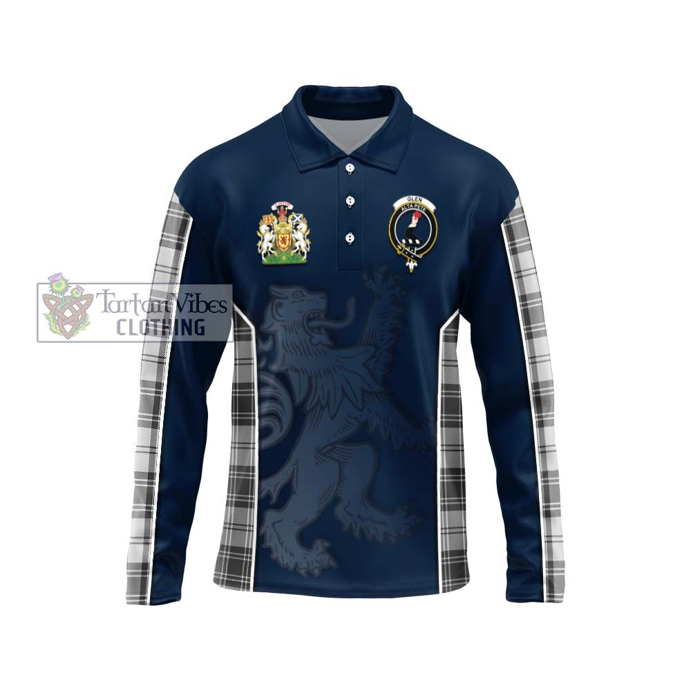 Glen Tartan Long Sleeve Polo Shirt with Family Crest and Lion Rampant Vibes Sport Style Unisex - Tartan Vibes Clothing