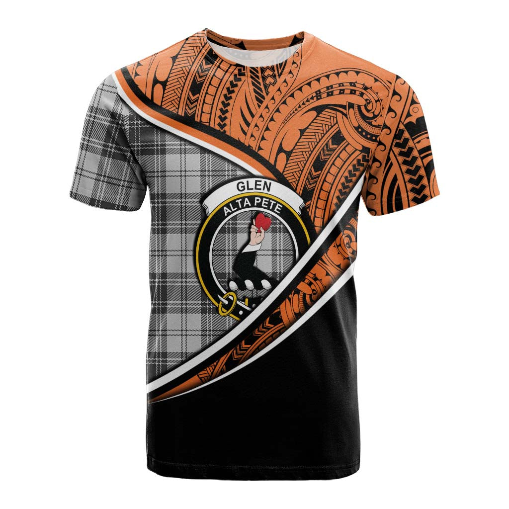 Tartan Vibes Clothing Glen Crest Tartan Cotton T-shirt with Maori Tattoo Style - Orange Version