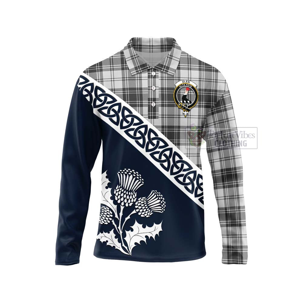 Tartan Vibes Clothing Glen Tartan Long Sleeve Polo Shirt Featuring Thistle and Scotland Map