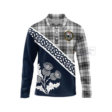 Glen Tartan Long Sleeve Polo Shirt Featuring Thistle and Scotland Map