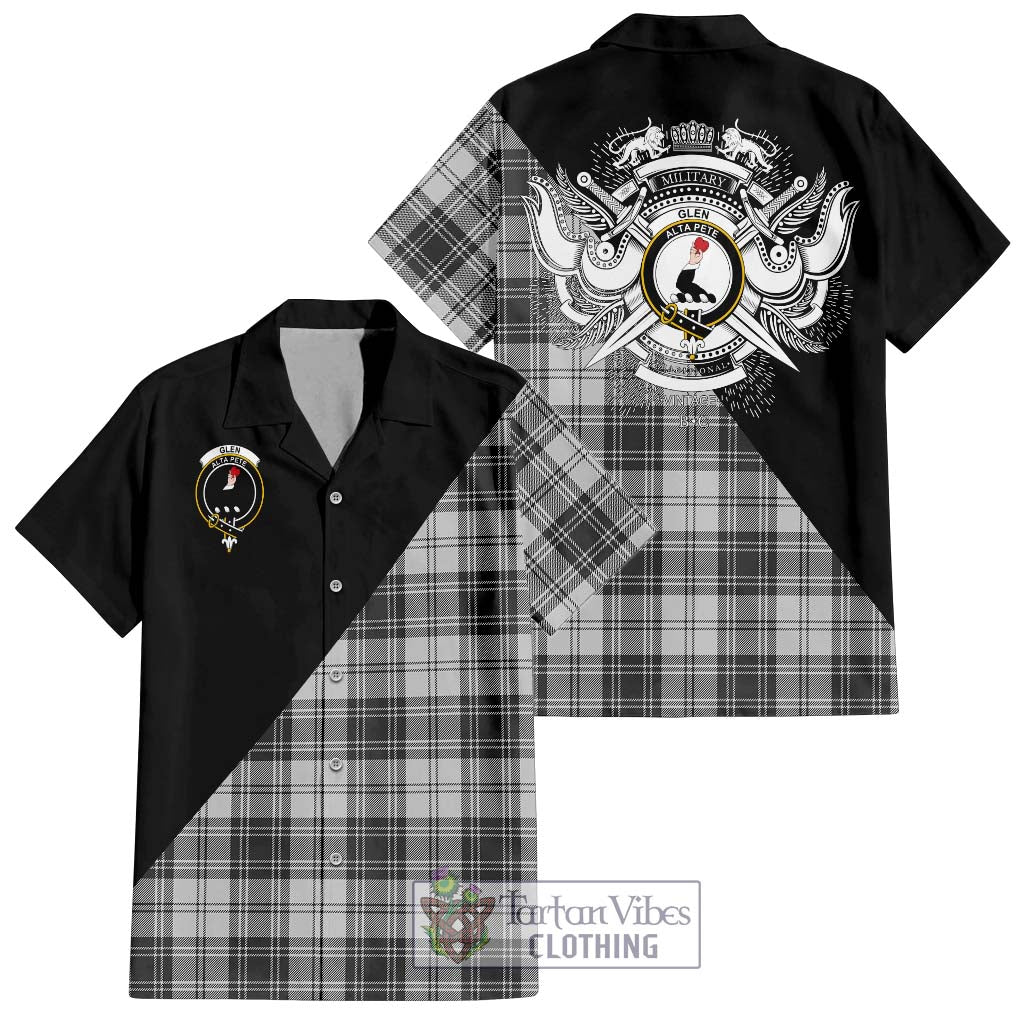 Tartan Vibes Clothing Glen Tartan Short Sleeve Button Shirt with Family Crest and Military Logo Style