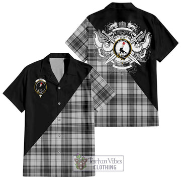 Glen Tartan Short Sleeve Button Shirt with Family Crest and Military Logo Style