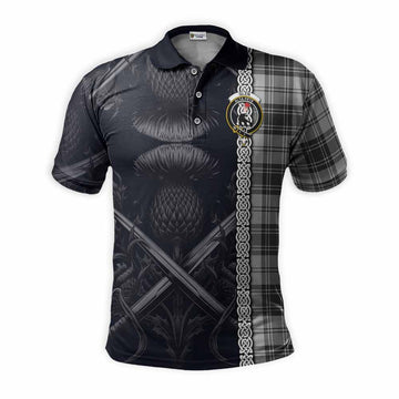 Glen Tartan Polo Shirt with Family Crest Cross Sword Thistle Celtic Vibes