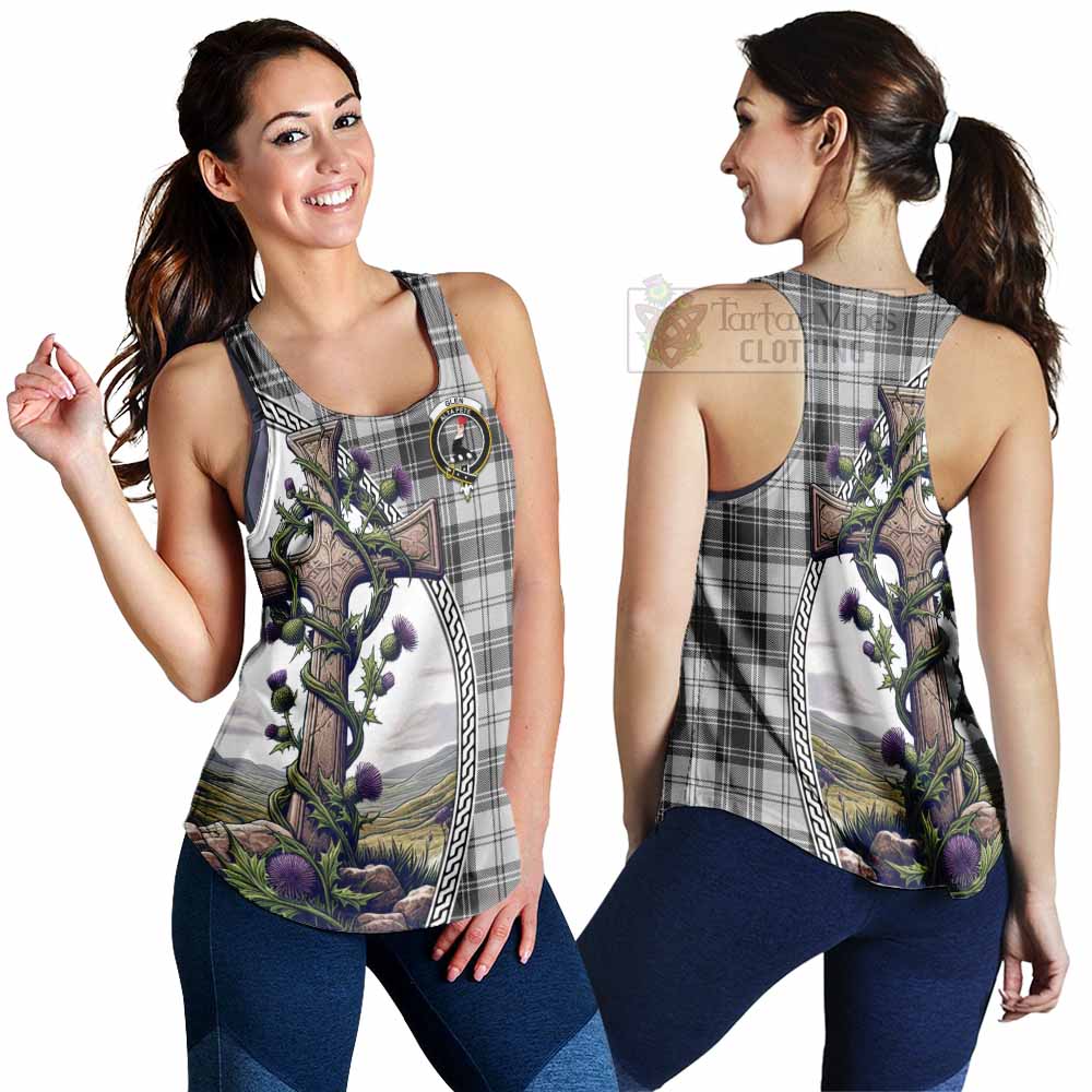 Tartan Vibes Clothing Glen Tartan Women's Racerback Tanks with Family Crest and St. Andrew's Cross Accented by Thistle Vines