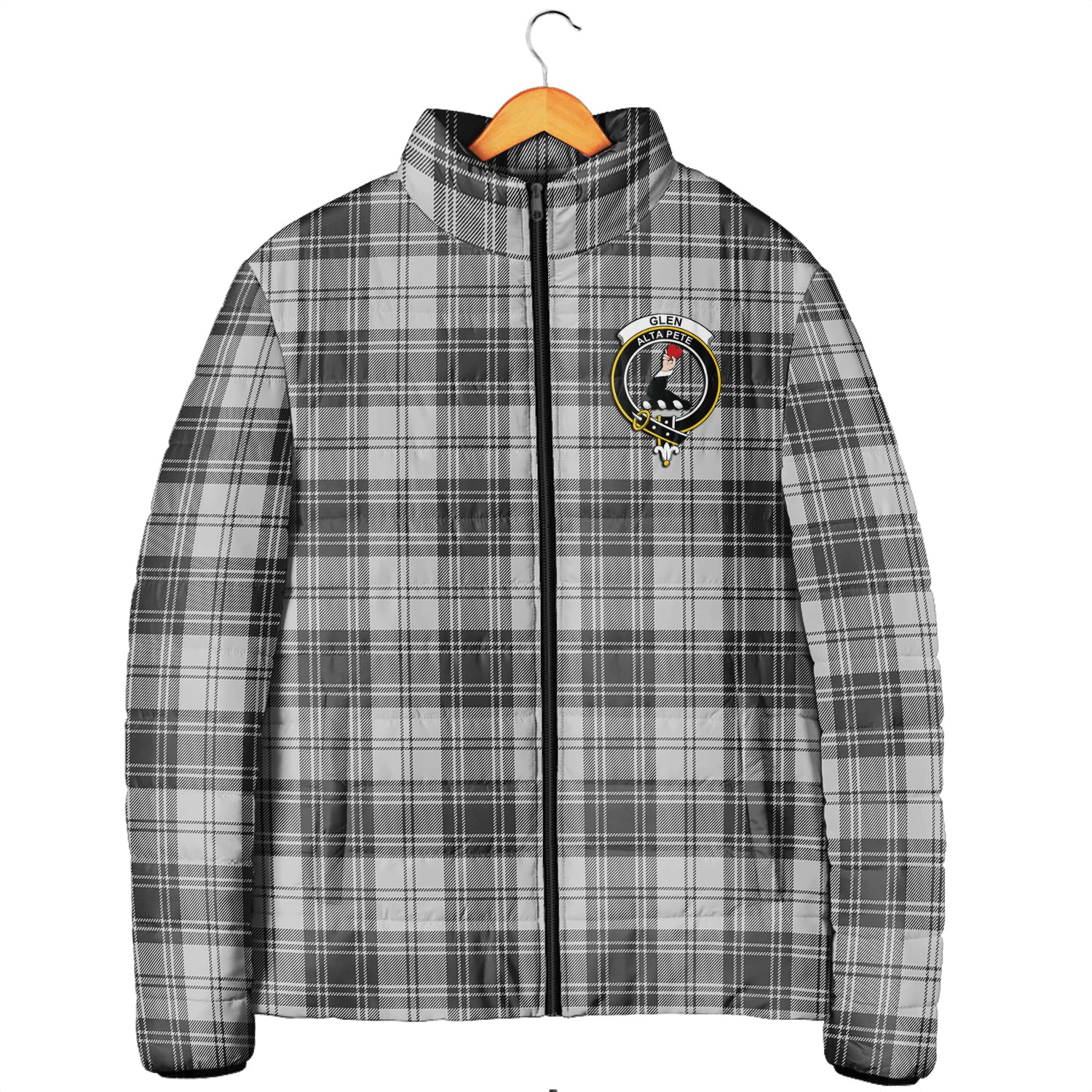 Glen Tartan Padded Jacket with Family Crest Men's Padded Jacket - Tartan Vibes Clothing