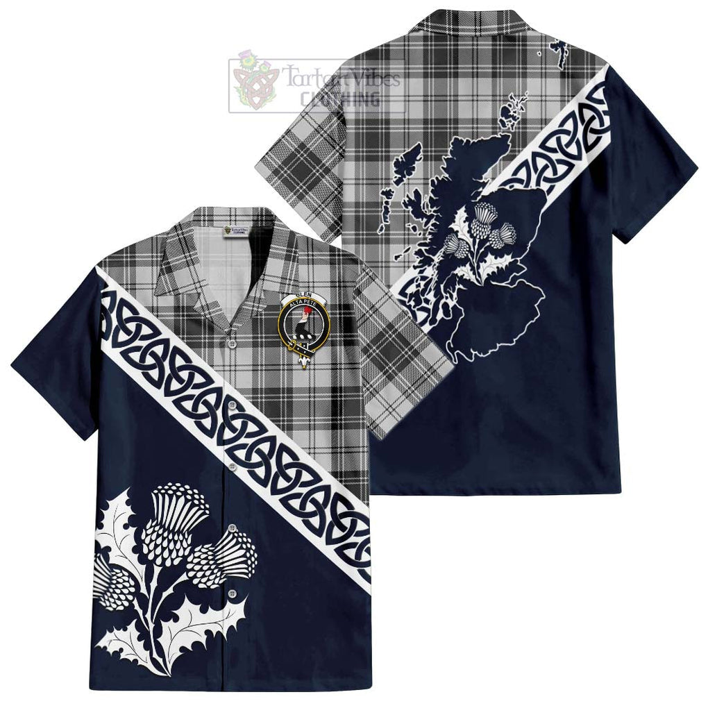 Tartan Vibes Clothing Glen Tartan Short Sleeve Button Shirt Featuring Thistle and Scotland Map