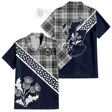 Glen Tartan Short Sleeve Button Shirt Featuring Thistle and Scotland Map