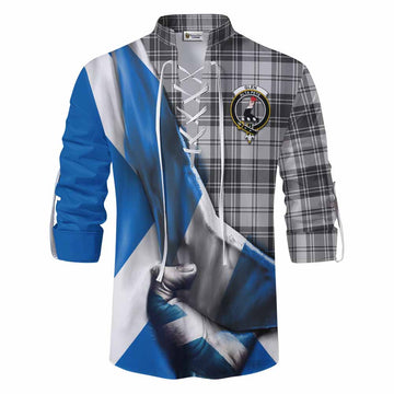 Glen Tartan Ghillie Kilt Shirt with Family Crest Scotland Patriotic Style