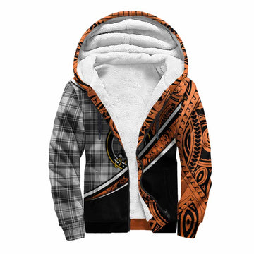 Glen Crest Tartan Sherpa Hoodie with Polynesian Vibes Style - Orange Version