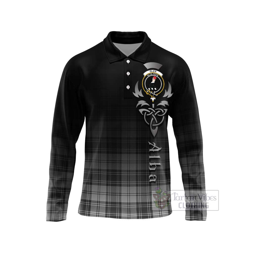 Tartan Vibes Clothing Glen Tartan Long Sleeve Polo Shirt Featuring Alba Gu Brath Family Crest Celtic Inspired