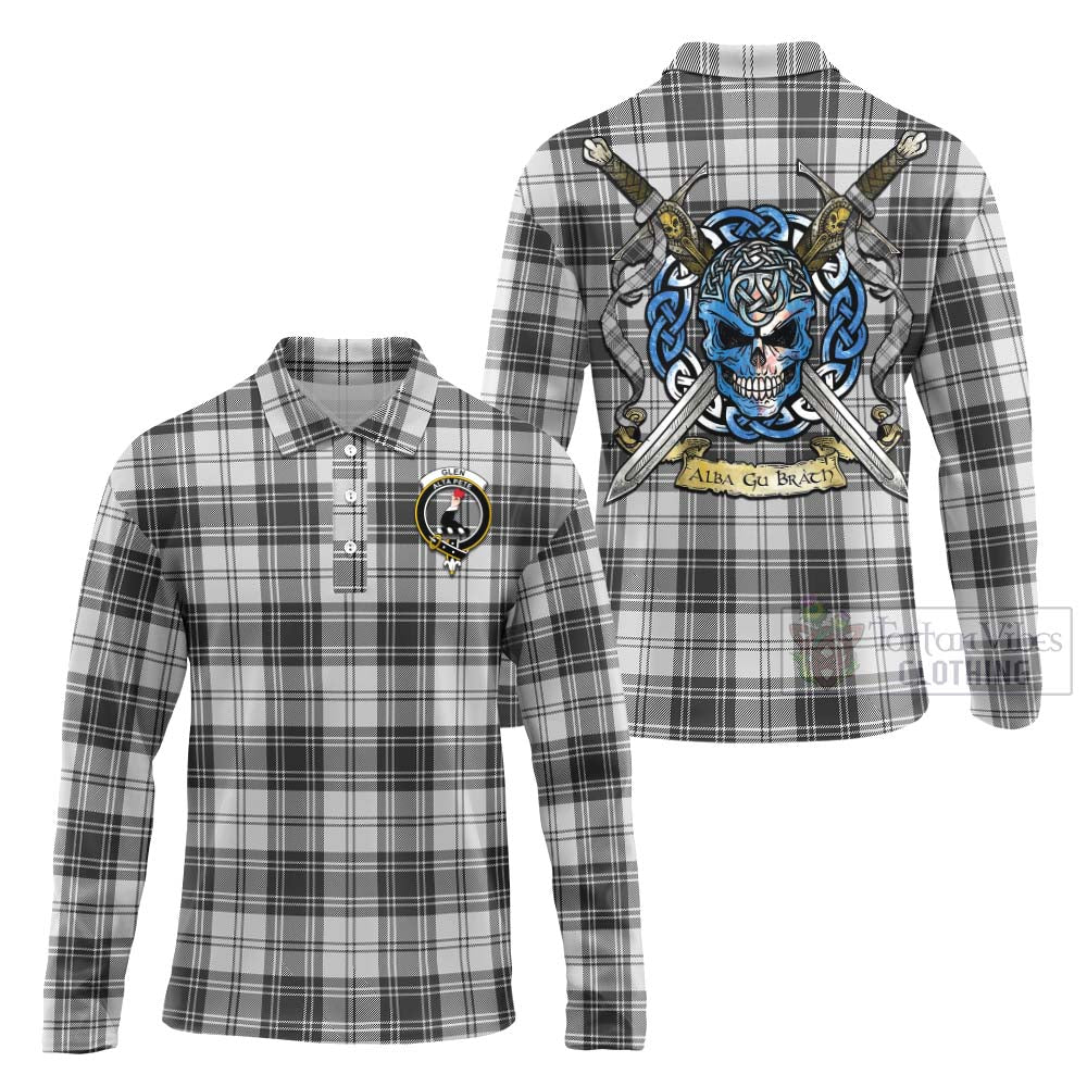 Tartan Vibes Clothing Glen Tartan Long Sleeve Polo Shirt with Family Crest Celtic Skull Style