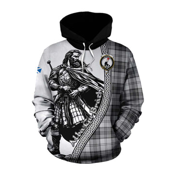 Glen Tartan Clan Crest Cotton Hoodie with Highlander Warrior Celtic Style