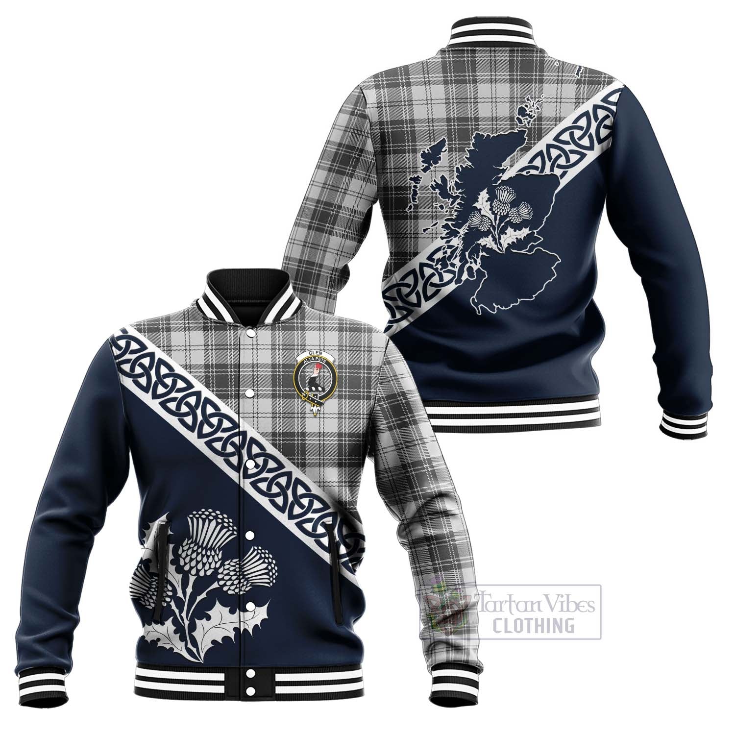 Tartan Vibes Clothing Glen Tartan Baseball Jacket Featuring Thistle and Scotland Map