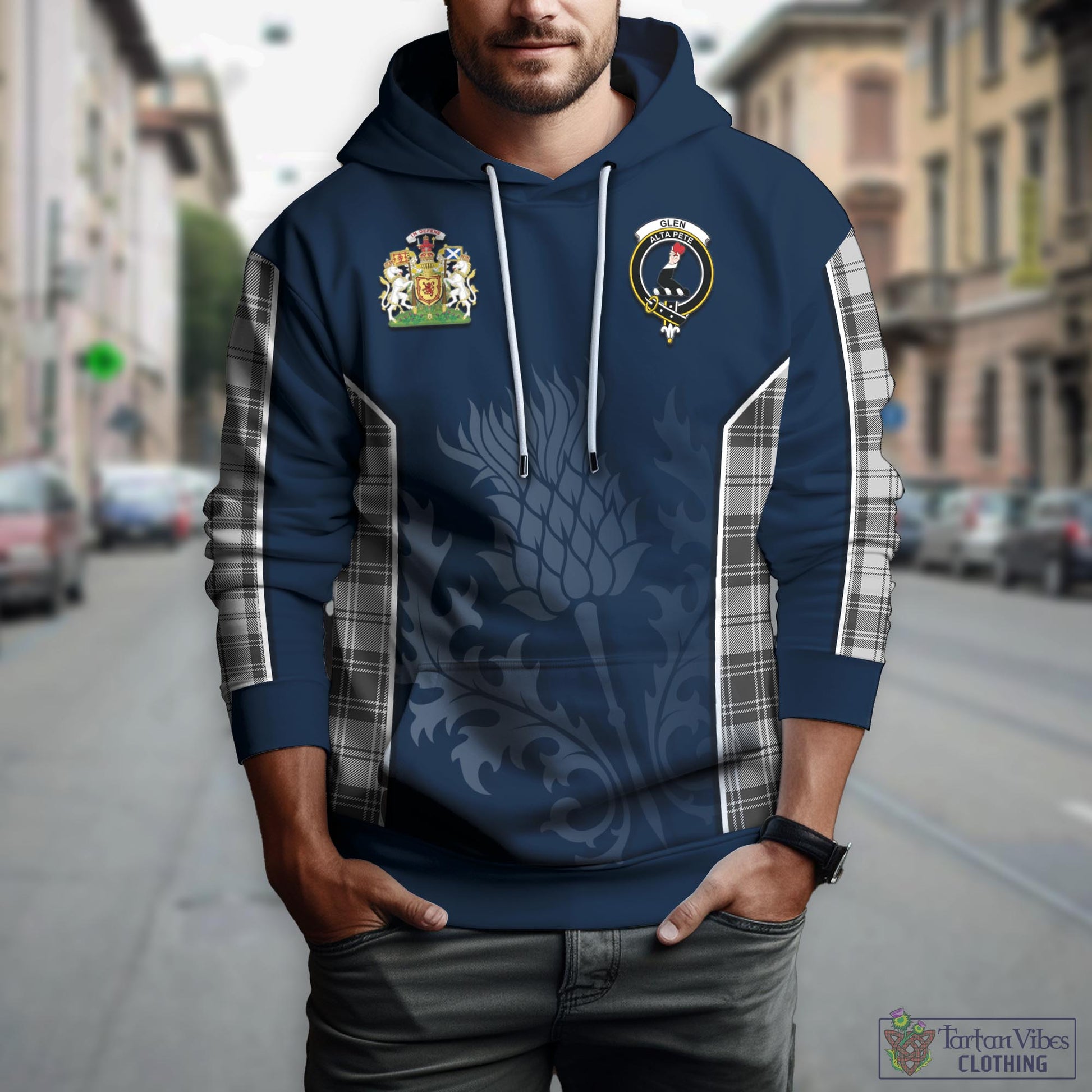 Tartan Vibes Clothing Glen Tartan Hoodie with Family Crest and Scottish Thistle Vibes Sport Style