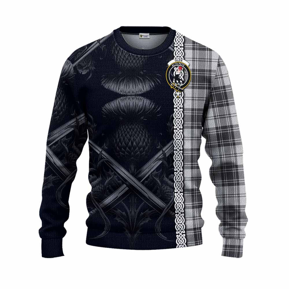 Tartan Vibes Clothing Glen Tartan Knitted Sweater with Family Crest Cross Sword Thistle Celtic Vibes