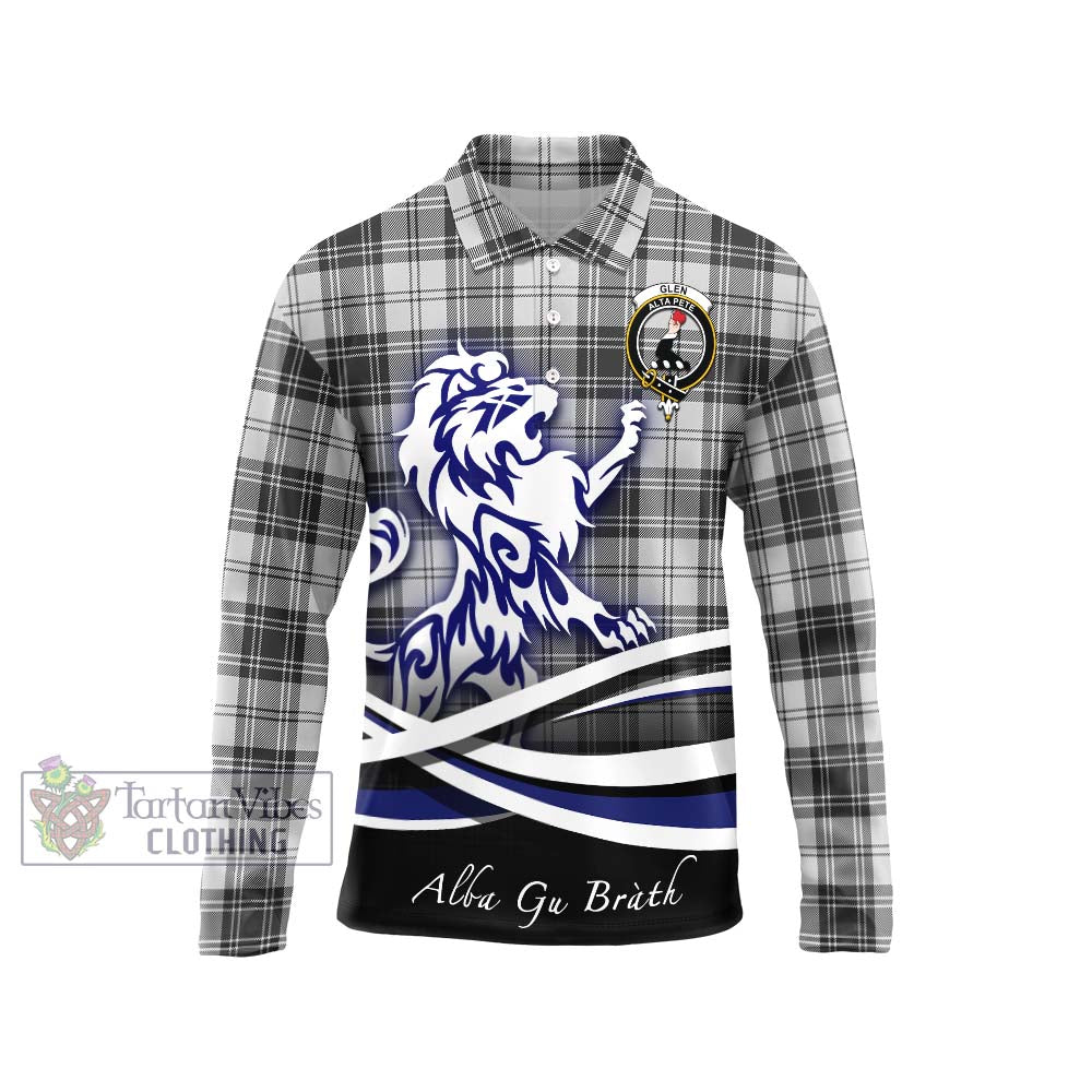 Tartan Vibes Clothing Glen Tartan Long Sleeve Polo Shirt with Alba Gu Brath Regal Lion Emblem