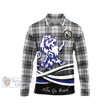 Glen Tartan Long Sleeve Polo Shirt with Alba Gu Brath Regal Lion Emblem