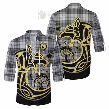 Glen Tartan Ghillie Kilt Shirt with Family Crest Celtic Wolf Style