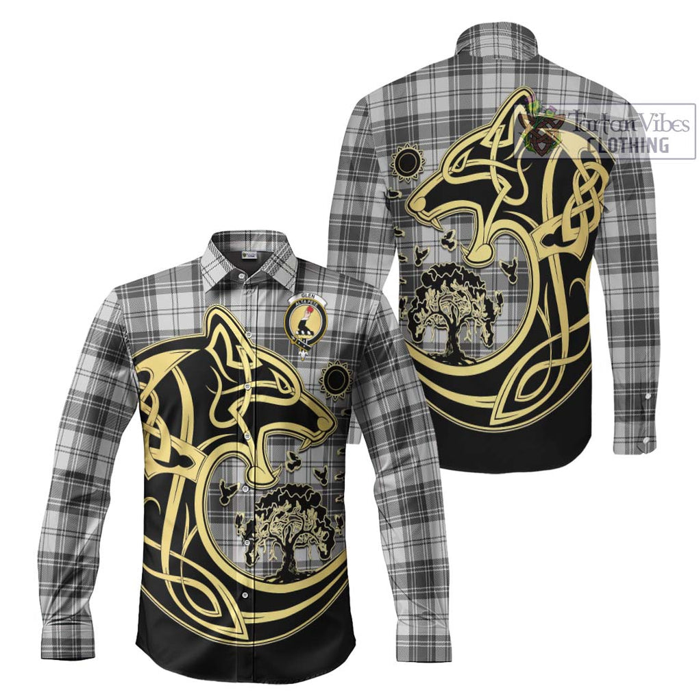 Glen Tartan Long Sleeve Button Shirt with Family Crest Celtic Wolf Style Men's Shirt S - Tartan Vibes Clothing