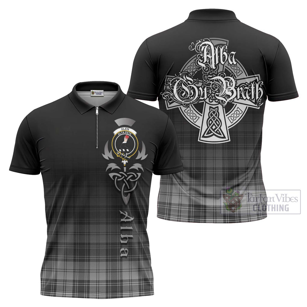 Tartan Vibes Clothing Glen Tartan Zipper Polo Shirt Featuring Alba Gu Brath Family Crest Celtic Inspired