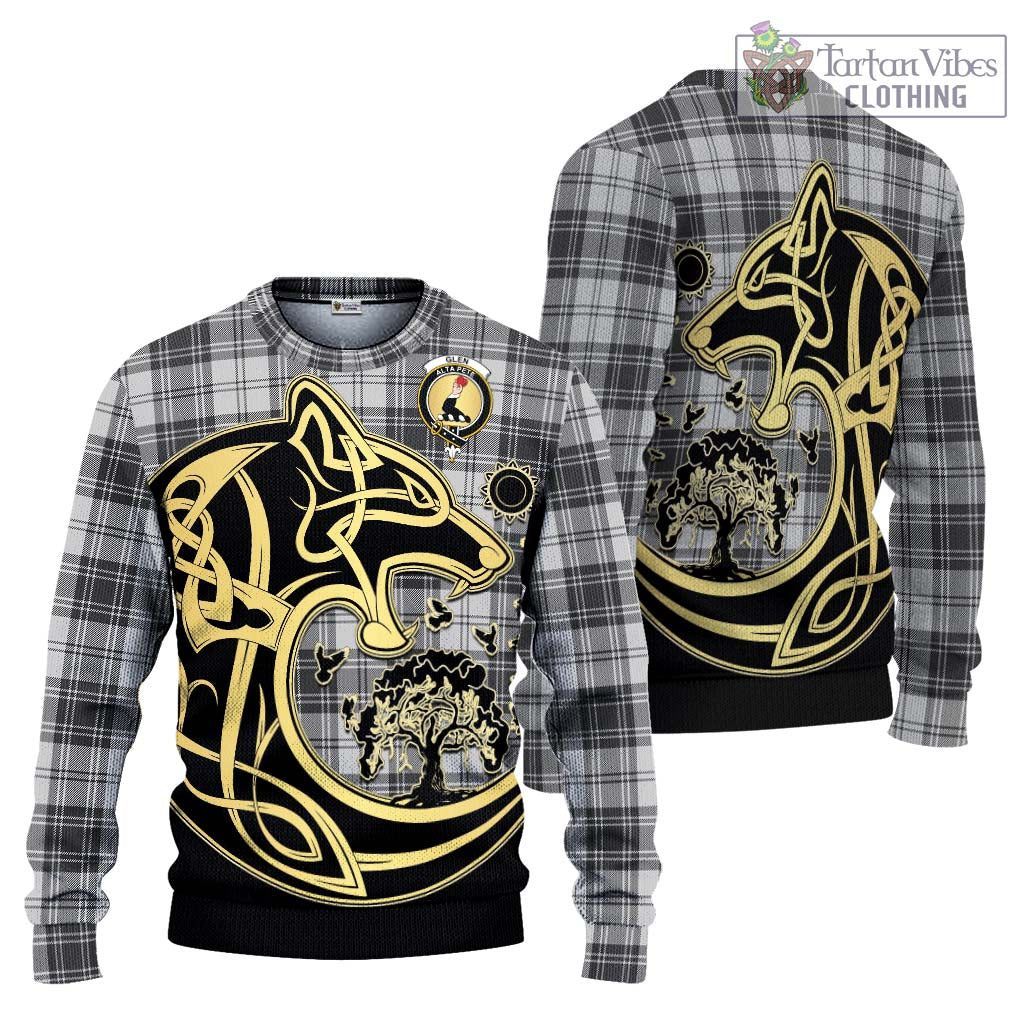 Tartan Vibes Clothing Glen Tartan Knitted Sweater with Family Crest Celtic Wolf Style