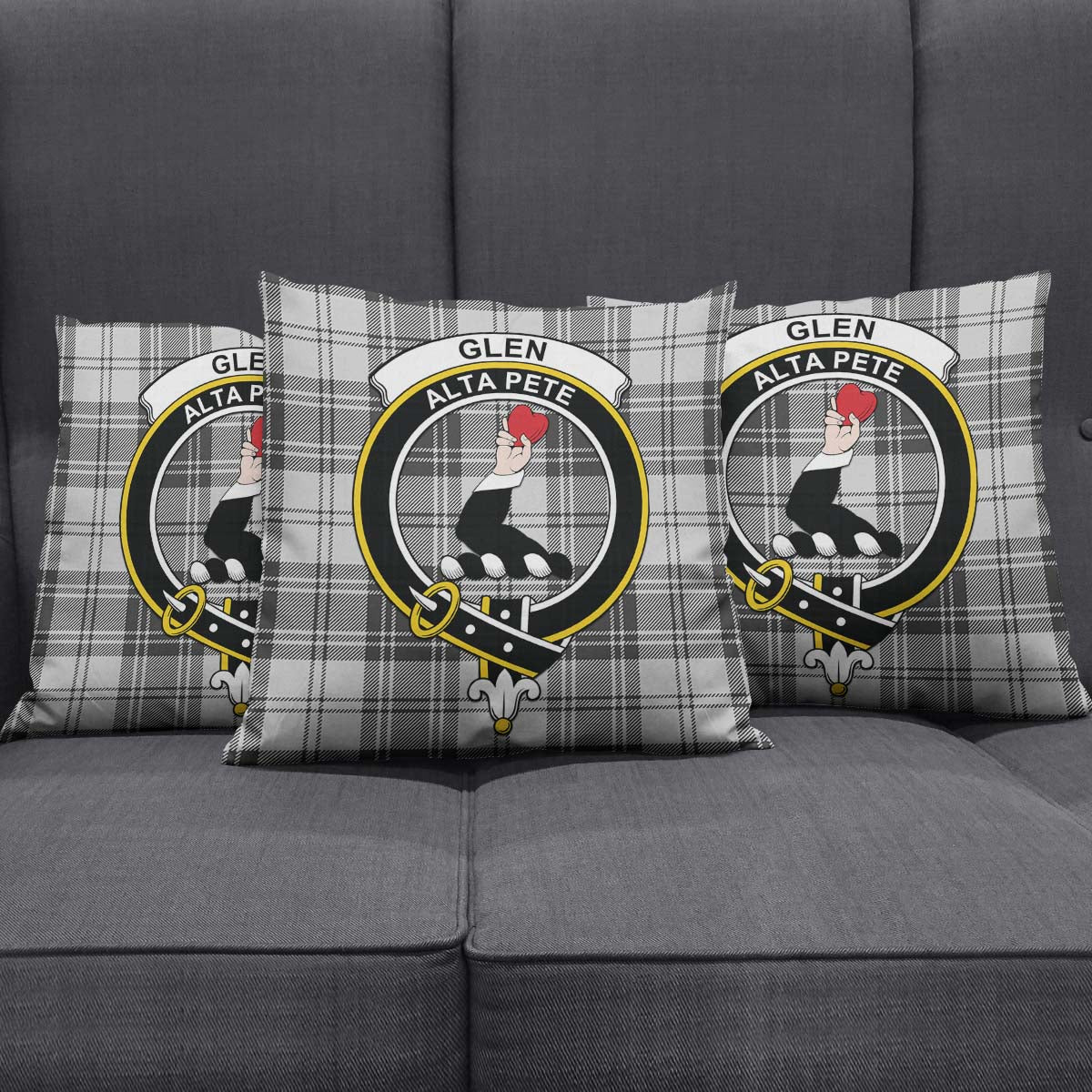 Glen Tartan Pillow Cover with Family Crest Square Pillow Cover - Tartanvibesclothing