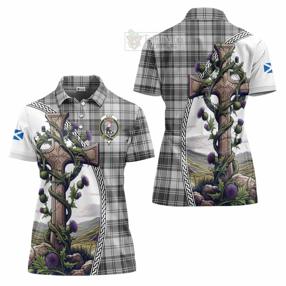 Tartan Vibes Clothing Glen Tartan Women's Polo Shirt with Family Crest and St. Andrew's Cross Accented by Thistle Vines