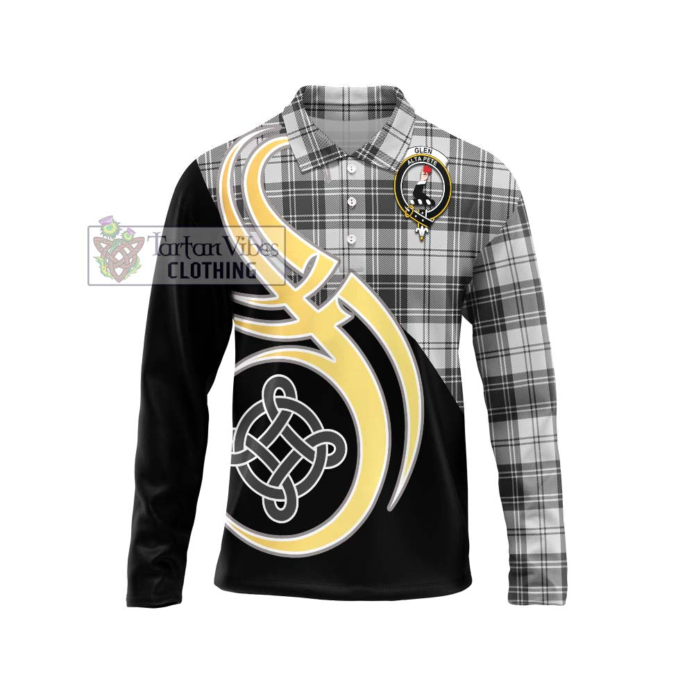 Glen Tartan Long Sleeve Polo Shirt with Family Crest and Celtic Symbol Style Unisex - Tartan Vibes Clothing