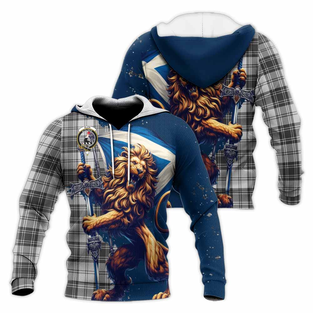 Tartan Vibes Clothing Glen Tartan Family Crest Knitted Hoodie with Scottish Majestic Lion