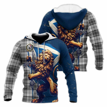 Glen Tartan Family Crest Knitted Hoodie with Scottish Majestic Lion