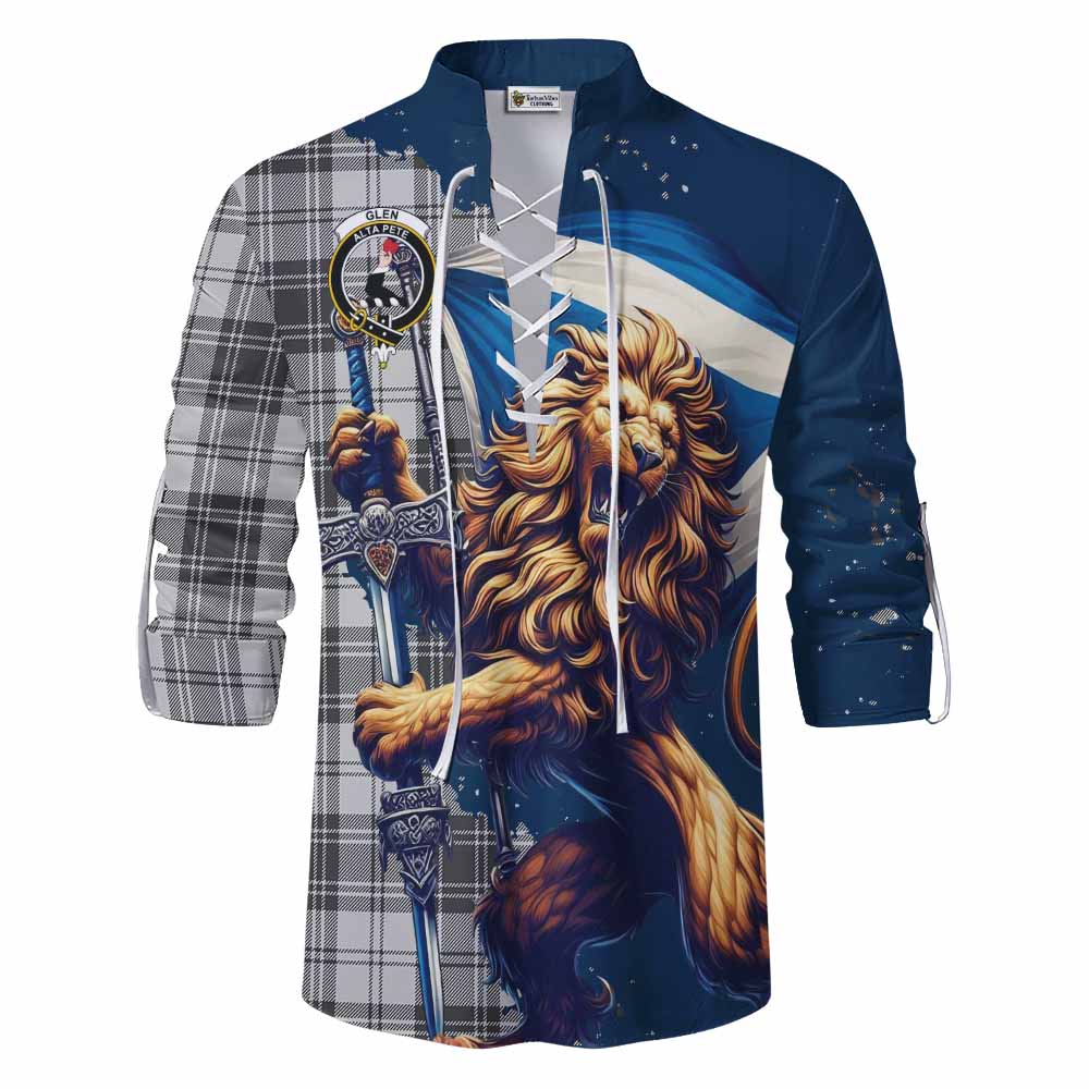 Tartan Vibes Clothing Glen Tartan Family Crest Ghillie Kilt Shirt with Scottish Majestic Lion