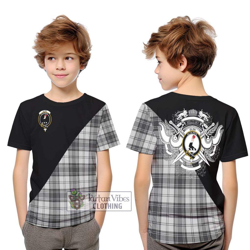 Glen Tartan Kid T-Shirt with Family Crest and Military Logo Style Youth XL Size14 - Tartanvibesclothing Shop