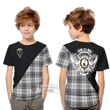 Glen Tartan Kid T-Shirt with Family Crest and Military Logo Style