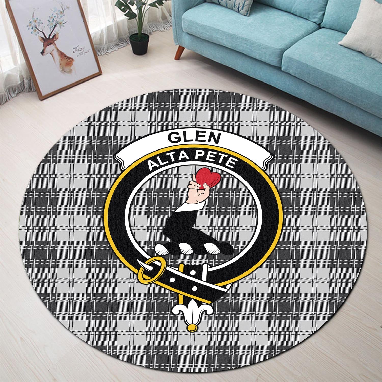 glen-tartan-round-rug-with-family-crest