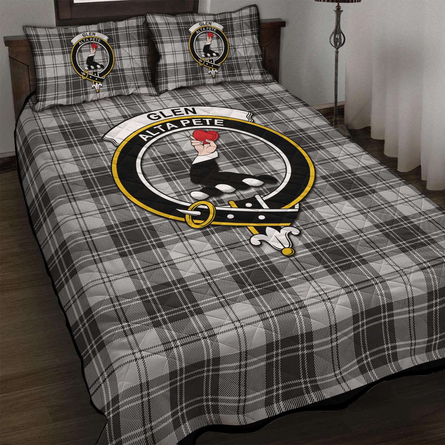 Glen Tartan Quilt Bed Set with Family Crest - Tartanvibesclothing