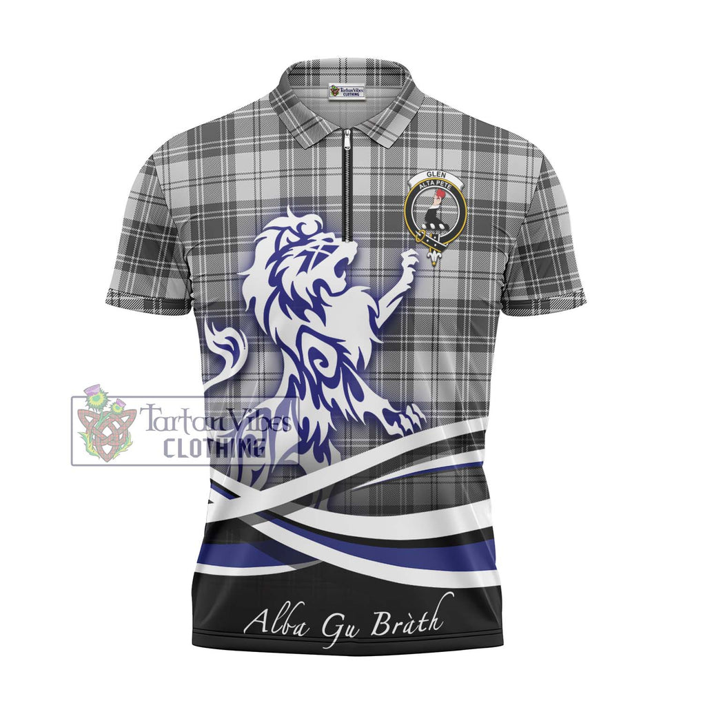 Glen Tartan Zipper Polo Shirt with Alba Gu Brath Regal Lion Emblem - Tartanvibesclothing Shop